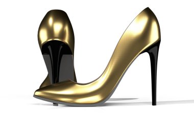 Altın yüksek topuklu ayakkabılar - 3D illüstrasyon