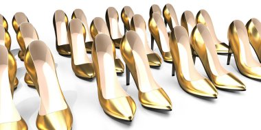 Altın yüksek topuklu ayakkabılar - 3D illüstrasyon