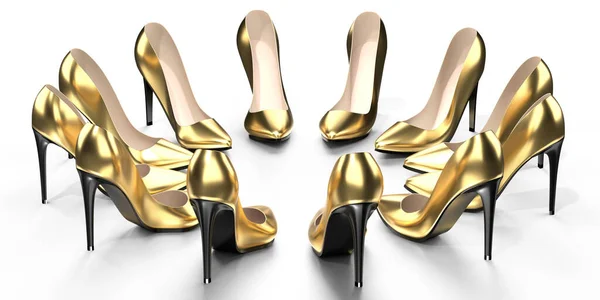 Altın Yüksek Topuklu Ayakkabılar Illüstrasyon — Stok fotoğraf