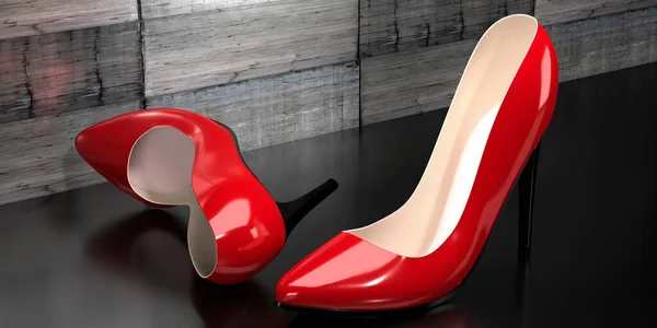 Red high heel shoes - 3D illustration