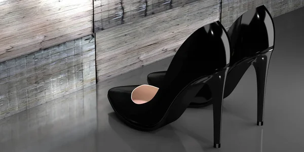 Black high heel shoes - 3D illustration