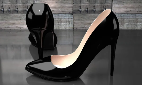 Black high heel shoes - 3D illustration