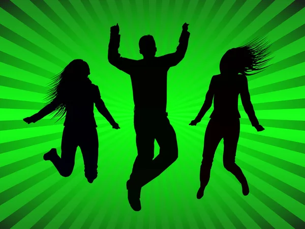 Drei Menschen Springen Silhouetten — Stockfoto