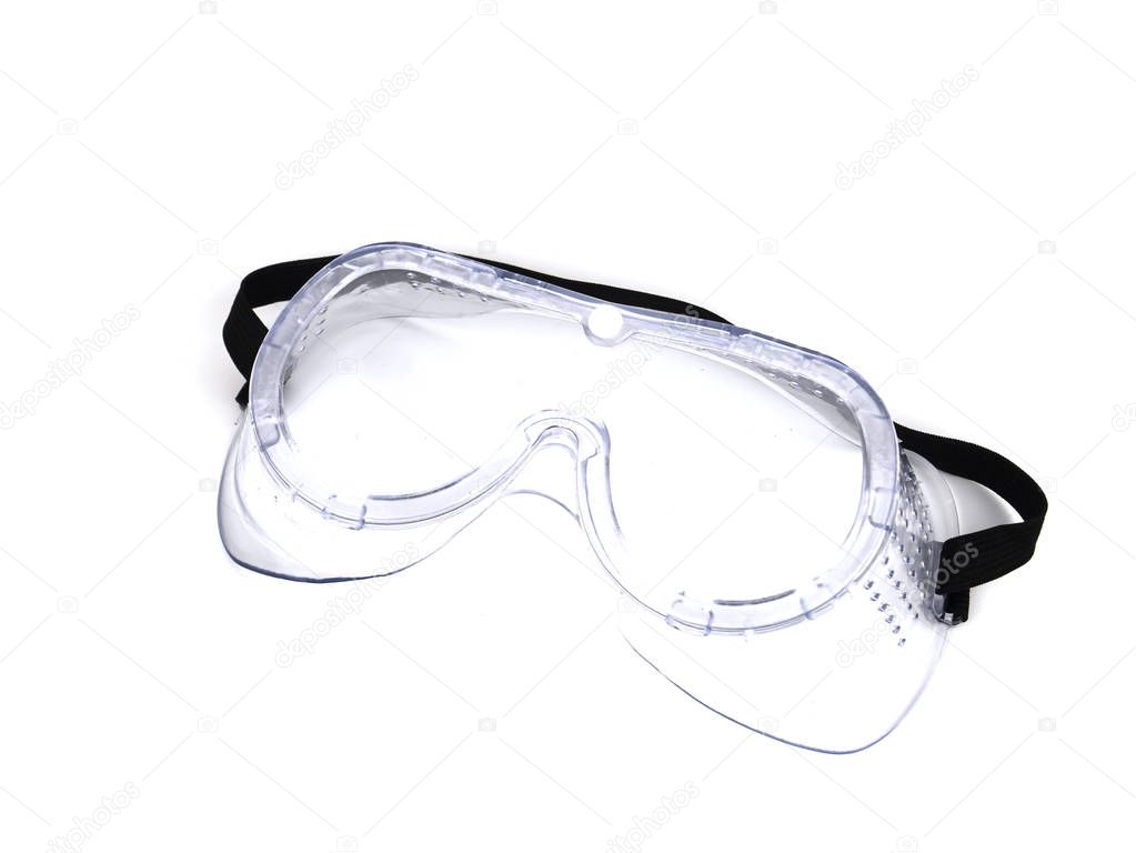 Worker safety glasses on a white background.