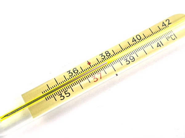 Quecksilber-Thermometer auf weißem Hintergrund. — Stockfoto