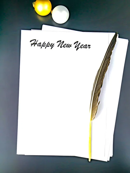 Happy New Year lettering on a white background with place for text.