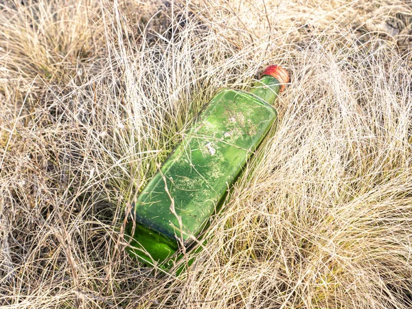 Botellas de alcohol vacías en la hierba en la naturaleza . — Foto de Stock