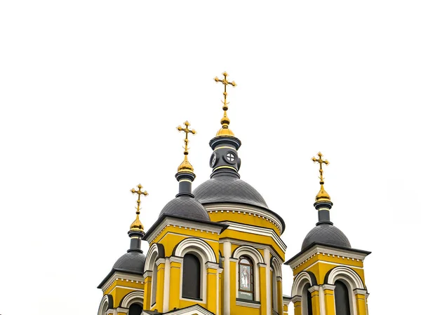 Domes of the Orthodox Church of Kiev with crosses on a white background. Easter. Christmas. Place for text. Background image. Religion.