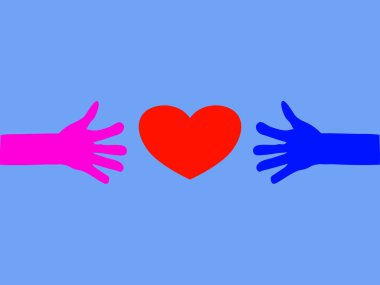 İnsanların elleri kalbe çekilir. Vektör. Soyutlama. Mesaj için yer. Şablon. Arkaplan resmi. Sevgi. Sevgililer Günü.