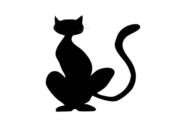 Gato Preto Senta Fundo Branco Contorno Gato Imagem Fundo Lugar — Vetor de Stock