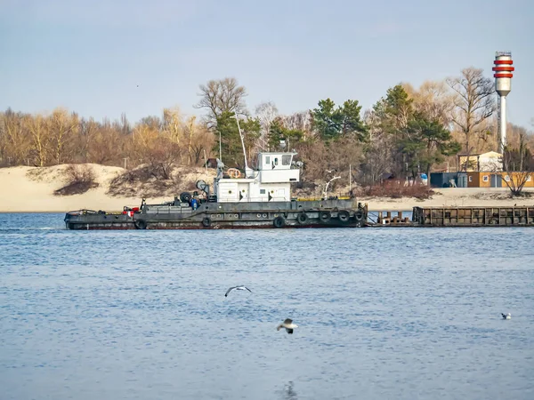 Remorqueur Pousse Une Barge Long Surface Eau Rivière Transport Par — Photo