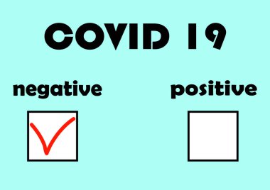 Coronavirus COVID 19 'un tıbbi testleri için form. Salgın hastalık. Salgın. Olumsuz analiz. Pozitif analiz. Aşı. Virüs hastalığı. Laboratuvar analizi. Metin için şablon.