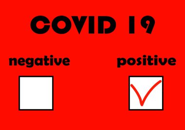 Coronavirus COVID 19 'un tıbbi testleri için form. Salgın hastalık. Salgın. Olumsuz analiz. Pozitif analiz. Aşı. Virüs hastalığı. Laboratuvar analizi. Metin için şablon.