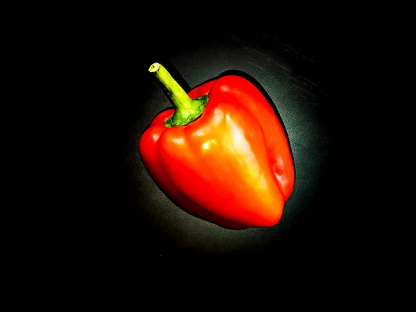 Vegetable Red Bell Pepper Black Background Food Photo Template Text — Stock Photo, Image
