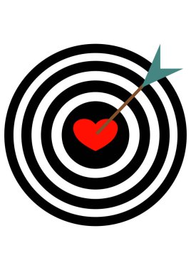 Sevgililer Günü için okları olan bir hedefin ortasında bir kalp. Metin için şablon. Arkaplan resmi. Tebrik kartı. Tatil posteri. Okçuluk. Sevgi. İnsan ilişkileri.