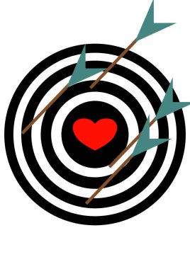 Sevgililer Günü için okları olan bir hedefin ortasında bir kalp. Metin için şablon. Arkaplan resmi. Tebrik kartı. Tatil posteri. Okçuluk. Sevgi. İnsan ilişkileri.