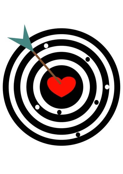 バレンタインデーのための矢印とターゲットの中心に心 テキスト用のテンプレート 背景画像 グリーティングカード 休日のポスター アーチェリー 人間関係 — ストックベクタ