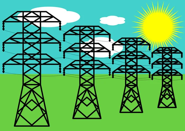 Transmisja Energii Elektrycznej Wież Przesyłowych Wysokie Napięcie Elektrykiem Niebezpieczne Wysokie — Wektor stockowy
