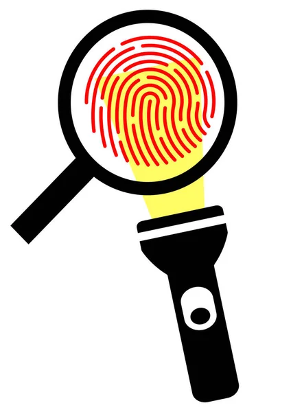 生物特征指纹通过放大镜放大了 法律和秩序 文字模板 犯罪调查 刑事审查 — 图库矢量图片