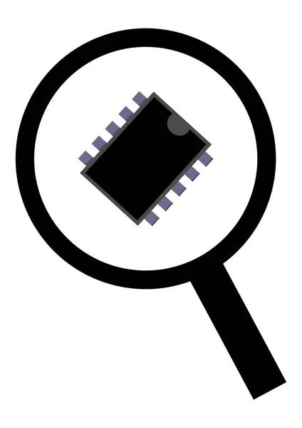 Den Elektroniska Komponenten Chipet Förstoras Med Ett Förstoringsglas Elektronisk Teknik — Stock vektor