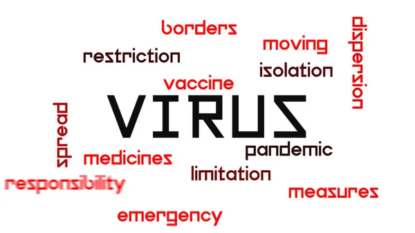 Parole correlate al virus composizione su sfondo bianco nero e rosso — Foto Stock