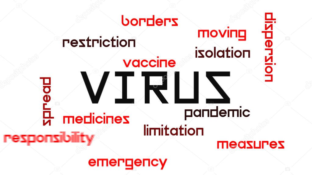 virus related words composition on white background black and red