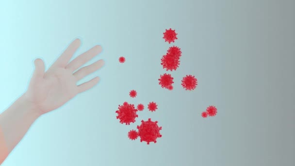 Los virus se sienten atraídos por la mano. Coronavirus — Vídeo de stock