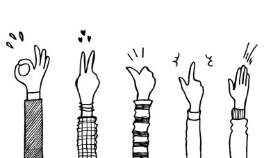 Karalama tasarımı öğesi, alkış karalama vektör çizimi, el çizimi alkış karalaması. çizgi film alkışları.