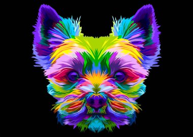 Renkli Yorkshire Teriyeri köpek kafası pop sanat tarzında. vektör illüstrasyonu