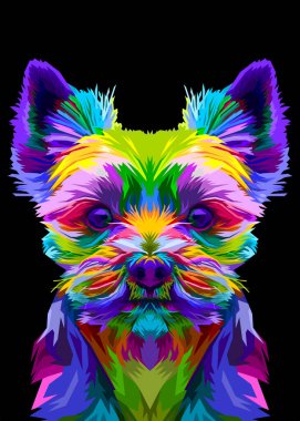 Pop sanat tarzında renkli Yorkshire teriyer köpeği. vektör illüstrasyonu
