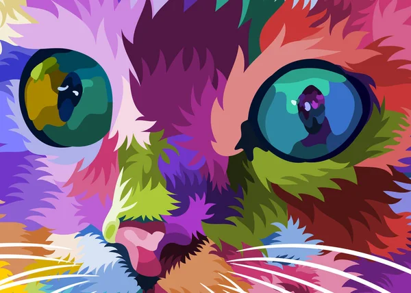 Кошачье Лицо Рядом Красочными Глазами — стоковый вектор