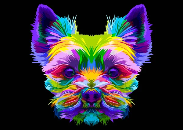 Farbenfroher Yorkshire Terrier Hundekopf Pop Art Stil Vektorillustration — Stockvektor