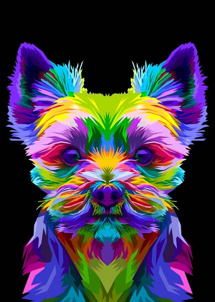 Pop sanat tarzında renkli Yorkshire teriyer köpeği. vektör illüstrasyonu