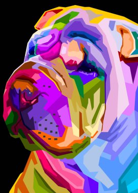 Pop sanat tarzında renkli Shar Pei köpeği. vektör illüstrasyonu