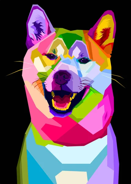 Colorato Cane Shiba Inu Stile Pop Art Illustrazione Vettoriale — Vettoriale Stock