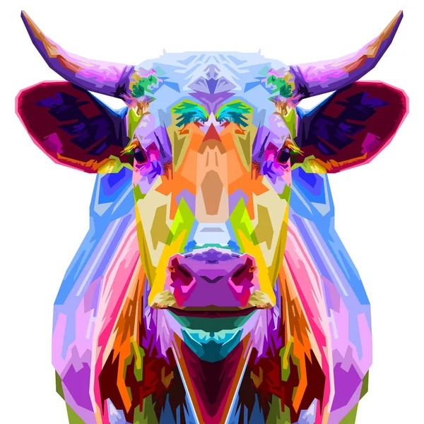 Colorful Bull Pop Art Style Isolated White Background Vector Illustration — Stock Vector