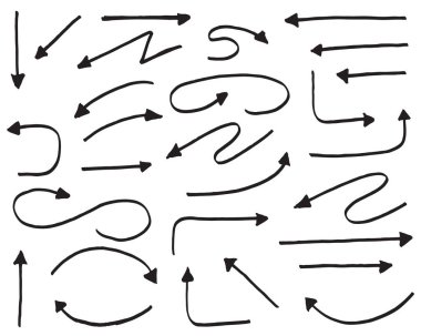 Beyaz arkaplanda karalama biçimi izole edilmiş el çizilmiş ok vektörü