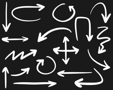 İş ögesi veya dekoratif tasarım için karalama biçimi izole edilmiş el çizimi ok vektörü.