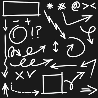 İş ögesi veya dekoratif tasarım için karalama biçimi izole edilmiş el çizimi ok vektörü.