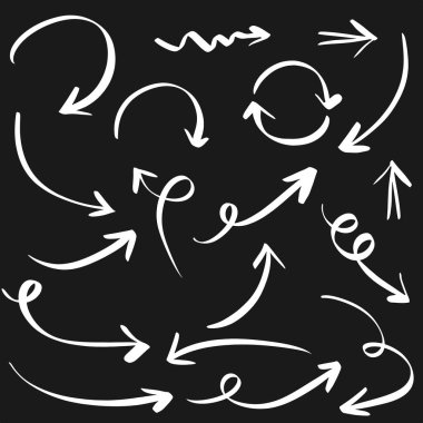 İş ögesi veya dekoratif tasarım için karalama biçimi izole edilmiş el çizimi ok vektörü.