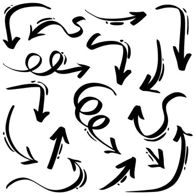 El çizilmiş vektör okları beyaz arkaplan üzerine karalama yapar..