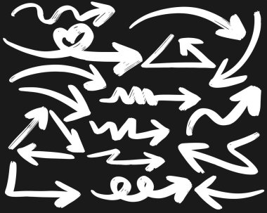 İş ögesi veya dekoratif tasarım için karalama biçimi izole edilmiş el çizimi ok vektörü.