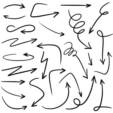 El çizilmiş vektör okları beyaz arkaplan üzerine karalama yapar..