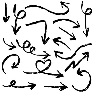 El çizilmiş vektör okları beyaz arkaplan üzerine karalama yapar..