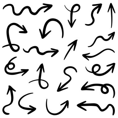 El çizilmiş vektör okları beyaz arkaplan üzerine karalama yapar..