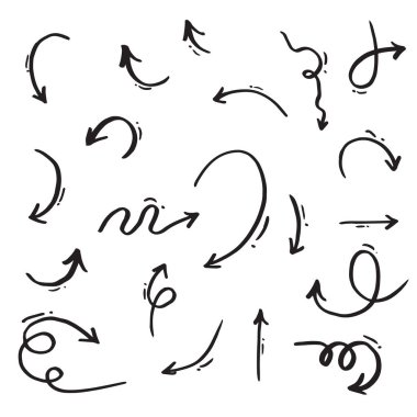 El çizilmiş vektör okları beyaz arkaplan üzerine karalama yapar..