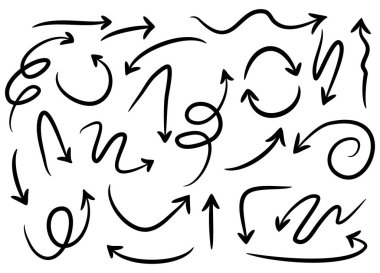 El çizilmiş vektör okları beyaz arkaplan üzerine karalama yapar..