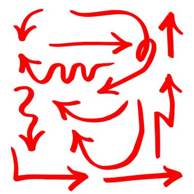 El çizimi Red Arrow çizgileri. Beyaz arka planda izole edilmiş. Vektör İllüstrasyonu.