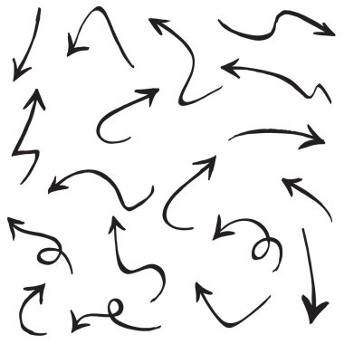 El çizilmiş vektör okları beyaz arkaplan üzerine karalama yapar..