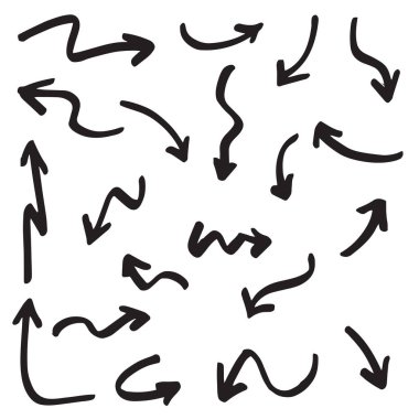 El çizilmiş vektör okları beyaz arkaplan üzerine karalama yapar..